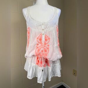 Melissa Odabash Dress Coverup Women L White Orange  Embroidered Boho Chic Resort